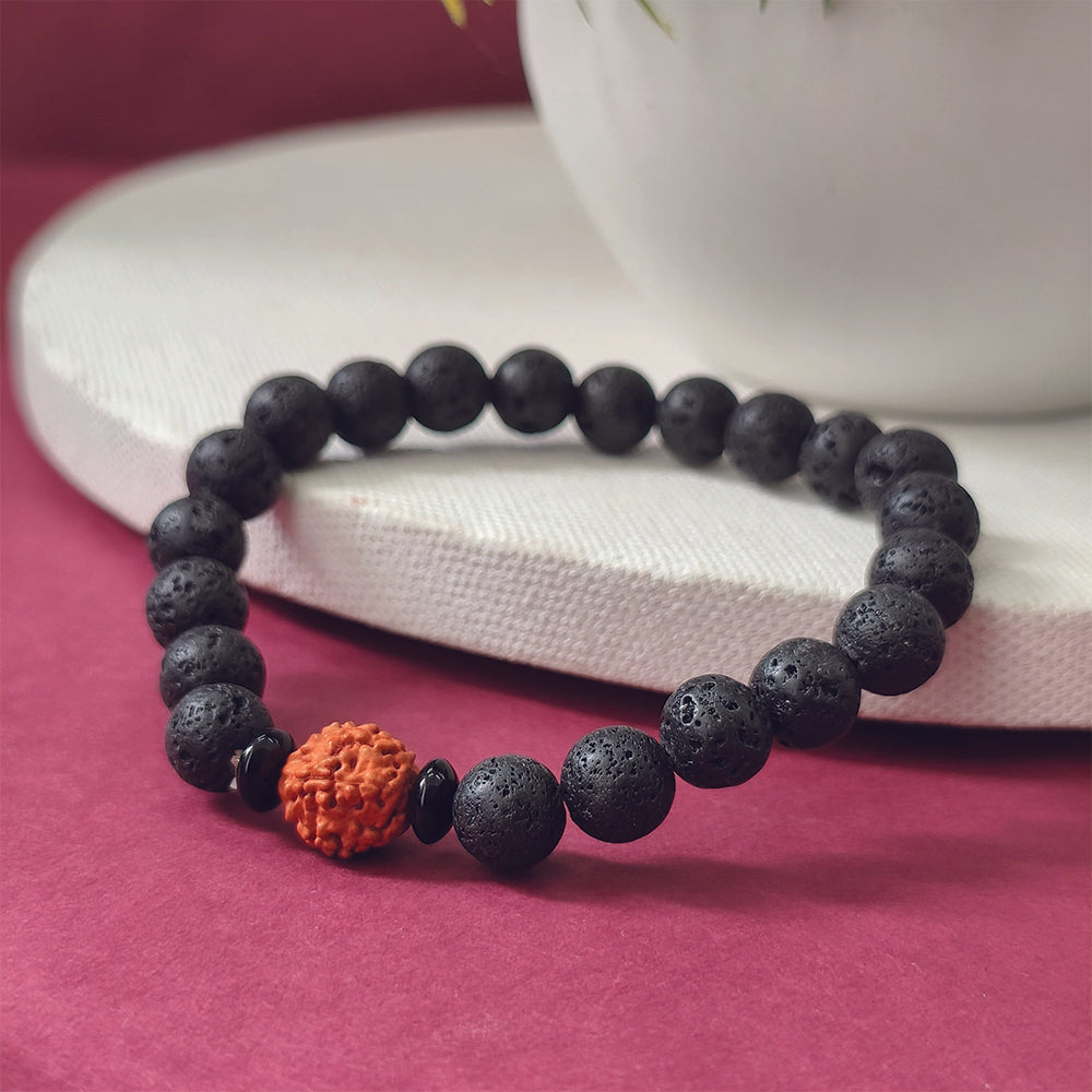Rudraksha & Black Lava Stone Bracelet
