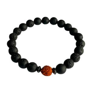 Unisex Spiritual Energy & Protection Bracelet - Rudraksha & Black Lava Stone