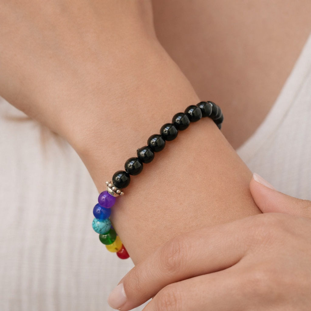7 Chakra Healing Bracelet with Black Onyx