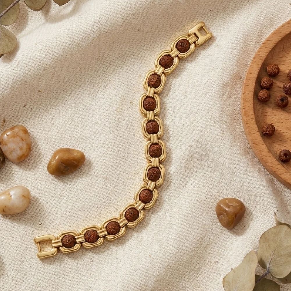 Viroh- Gold-Tone Rudraksha Link Bracelet for Men