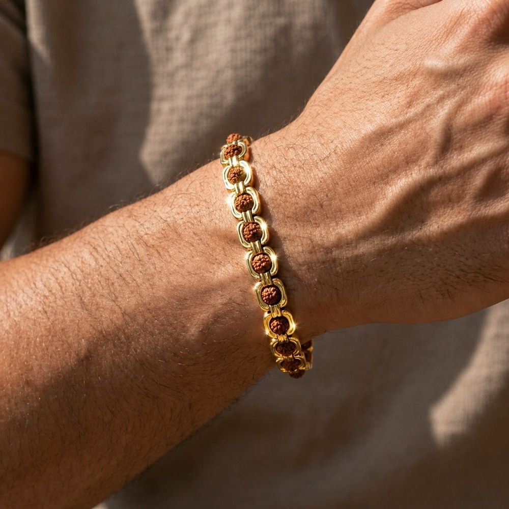 Viroh- Gold-Tone Rudraksha Link Bracelet for Men