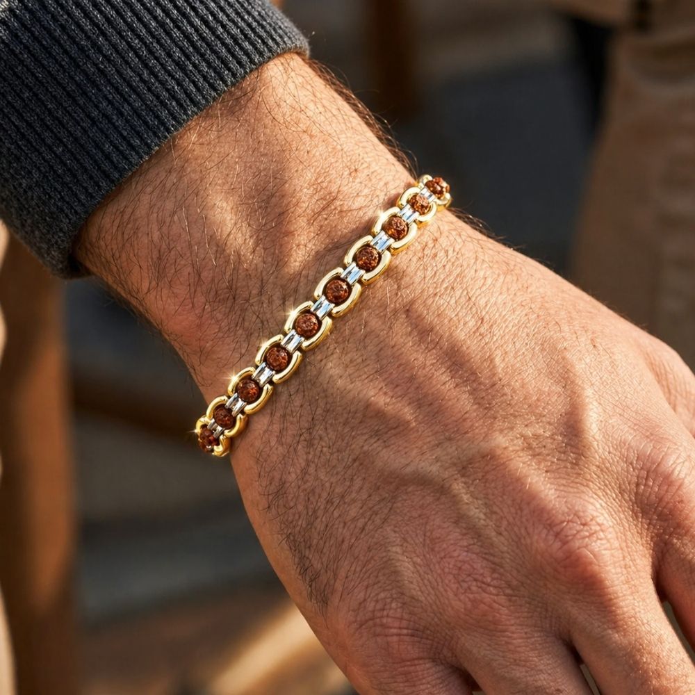 Viroh- Gold & Silver Duo Tone Rudraksha Bracelet for Mens