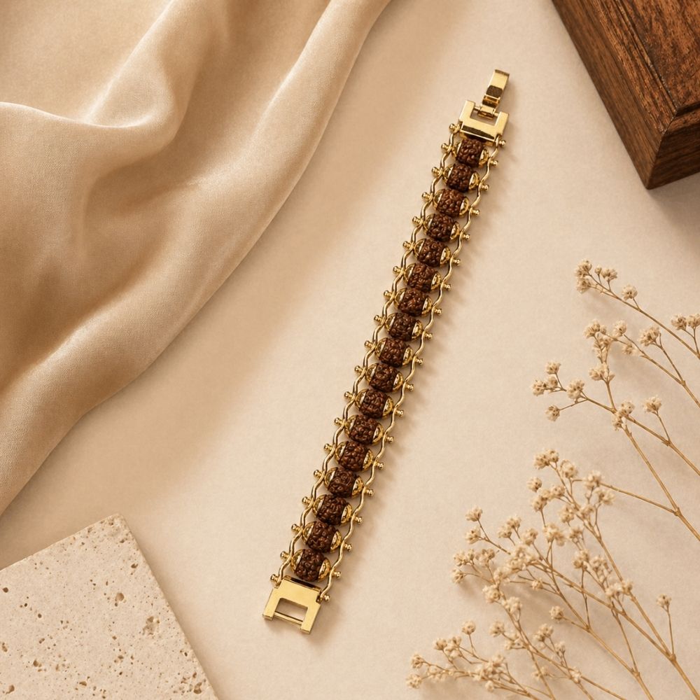 Adhray- Traditional Gold-Tone Rudraksha Bracelet for Men