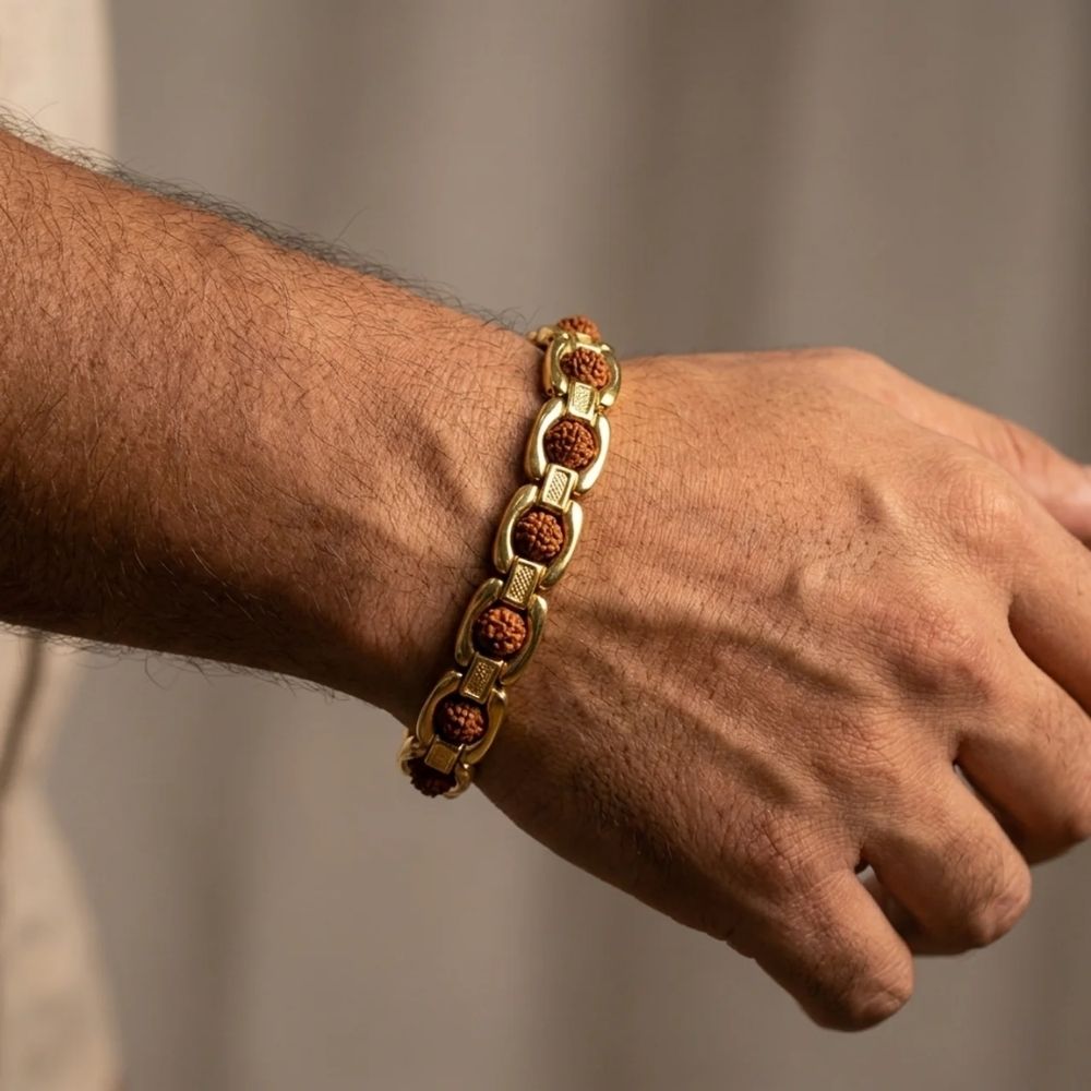 Ishvith- Gold-Tone Rudraksha Bracelet for Men