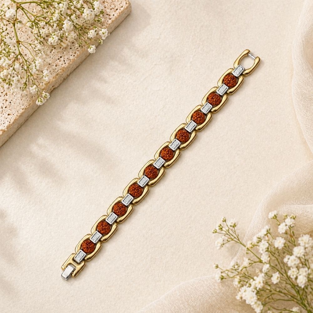Ishvith- Gold & silver Dual Tone Rudraksha Bracelet for Men