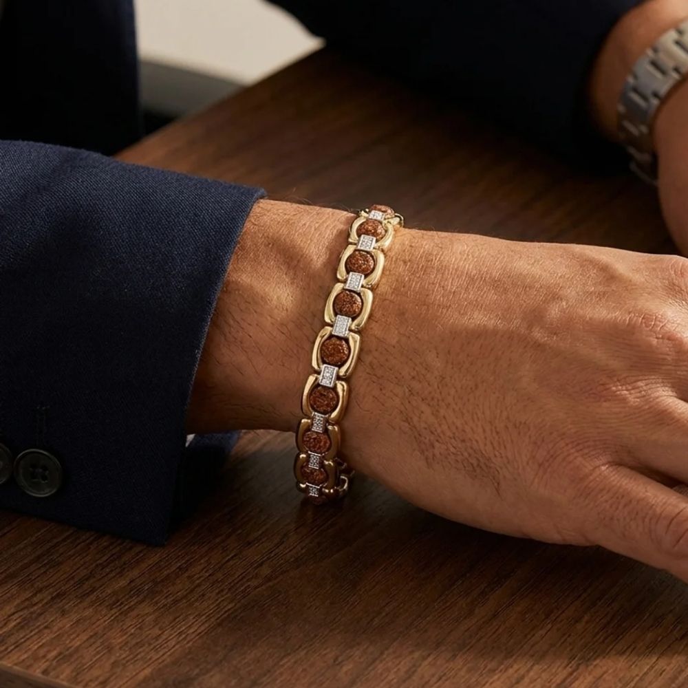 Ishvith- Gold & silver Dual Tone Rudraksha Bracelet for Men