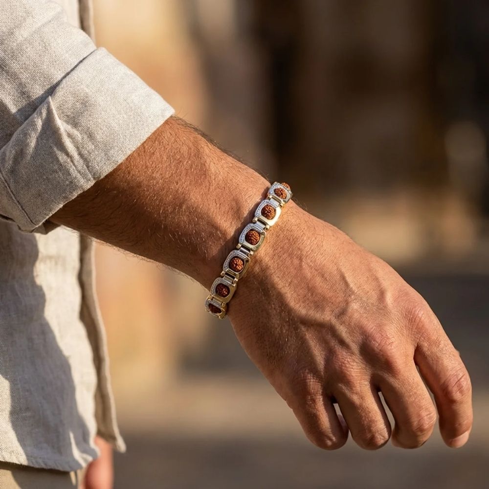 Ritansh- Gold & Silver Tone Rudraksha Bracelet for Men