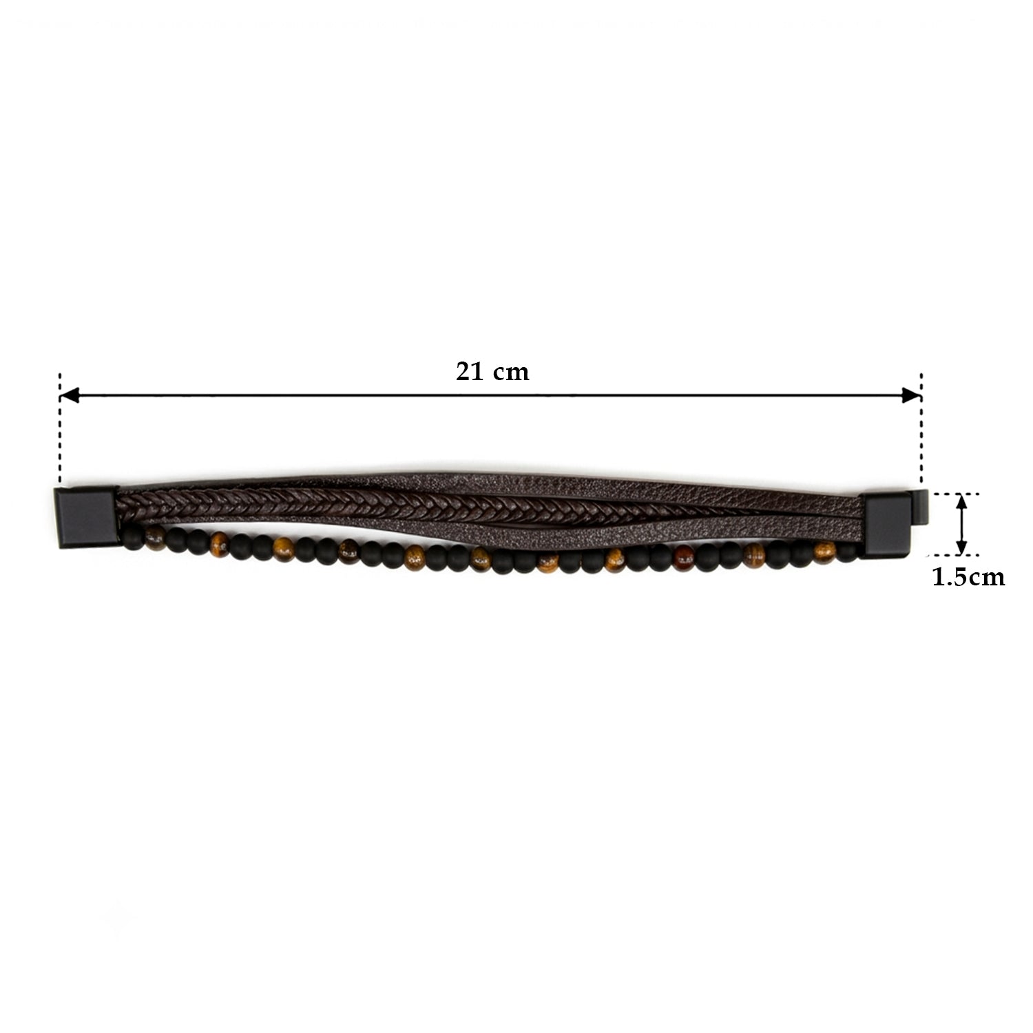 Mivaan - Men's Wraparound Leather Bracelet with Tiger Eye & Matte Black Beads