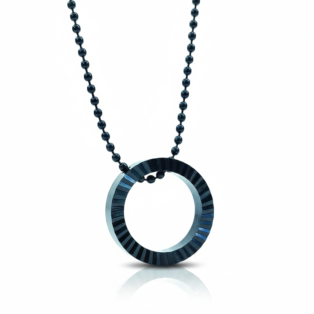 Maddie- Matte Black Engraved Ring Necklace