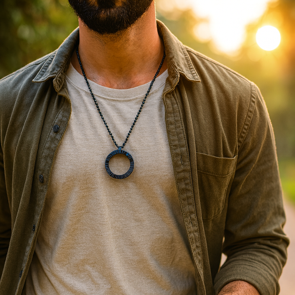 Maddie- Matte Black Engraved Ring Necklace