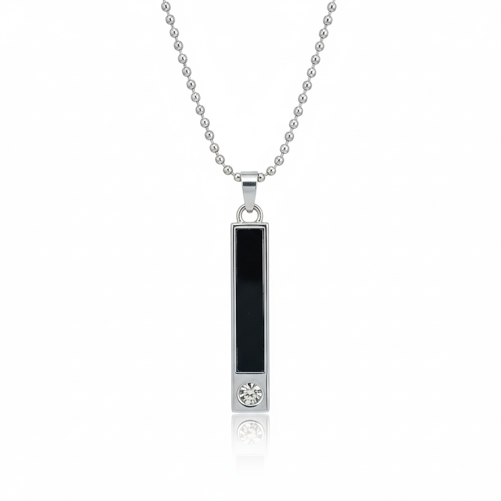 Peter- Men's Sleek Onyx-Style Vertical Bar Pendant.