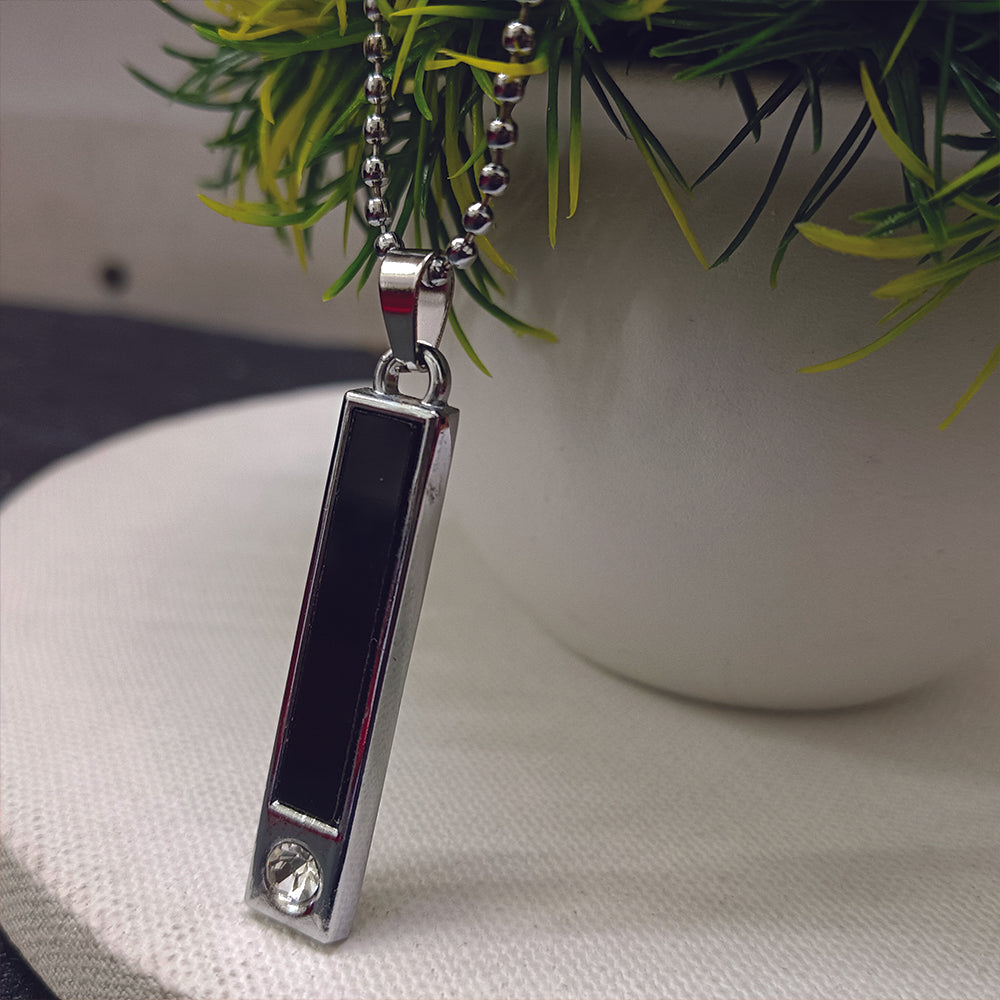 Peter- Men's Sleek Onyx-Style Vertical Bar Pendant.