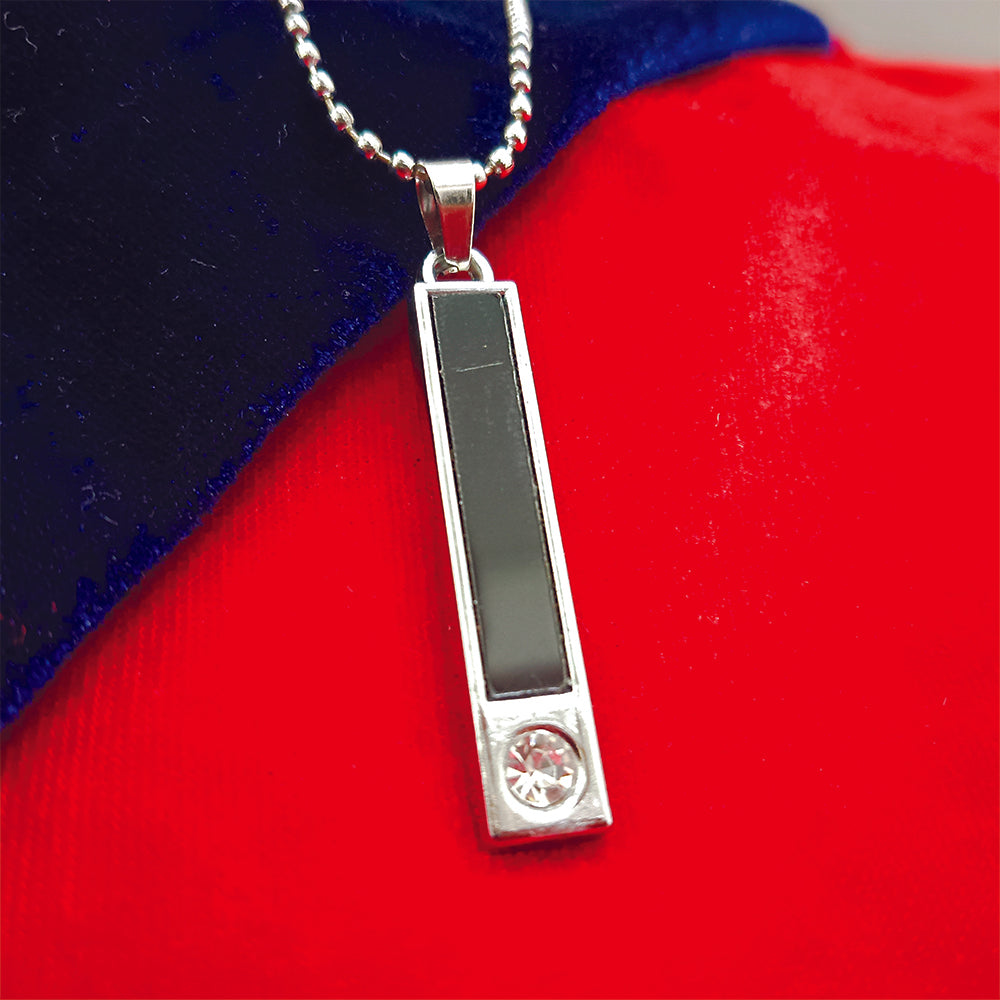 Peter- Men's Sleek Onyx-Style Vertical Bar Pendant.