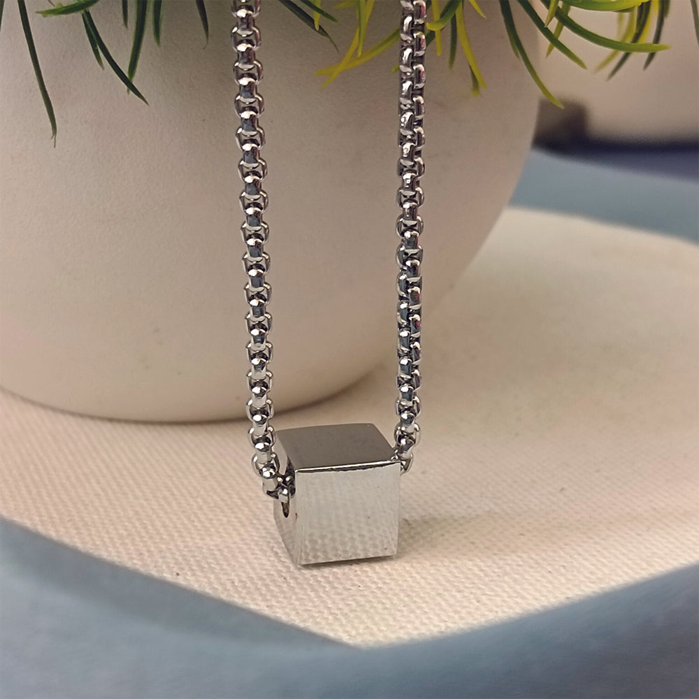 Patrick- Minimalist Polished Chrome Cube Pendant