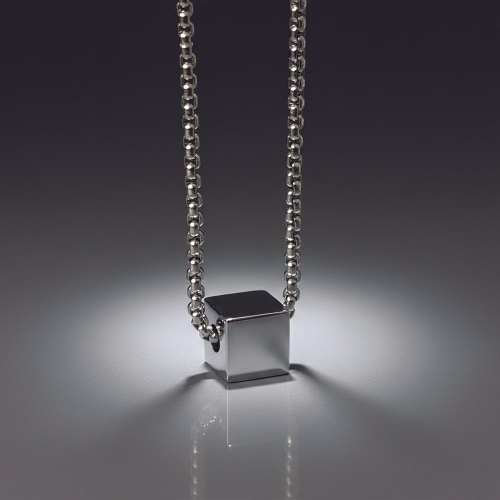 Patrick- Minimalist Polished Chrome Cube Pendant