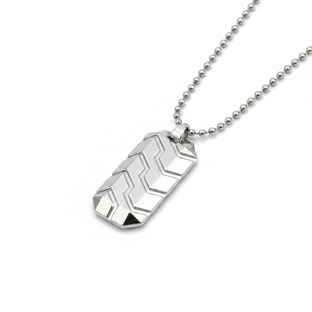 Christian- Sculpted Textured Steel Necklace.