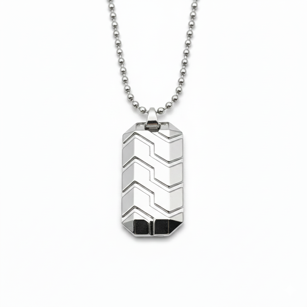 Christian- Sculpted Textured Steel Necklace.