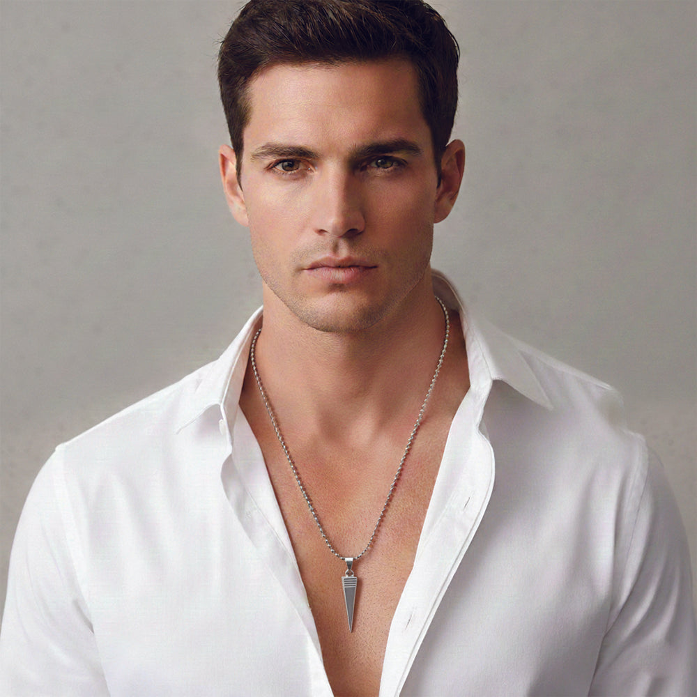 Noah- Men’s Silver Spike Pendant Necklace with Stainless Steel Ball Chain