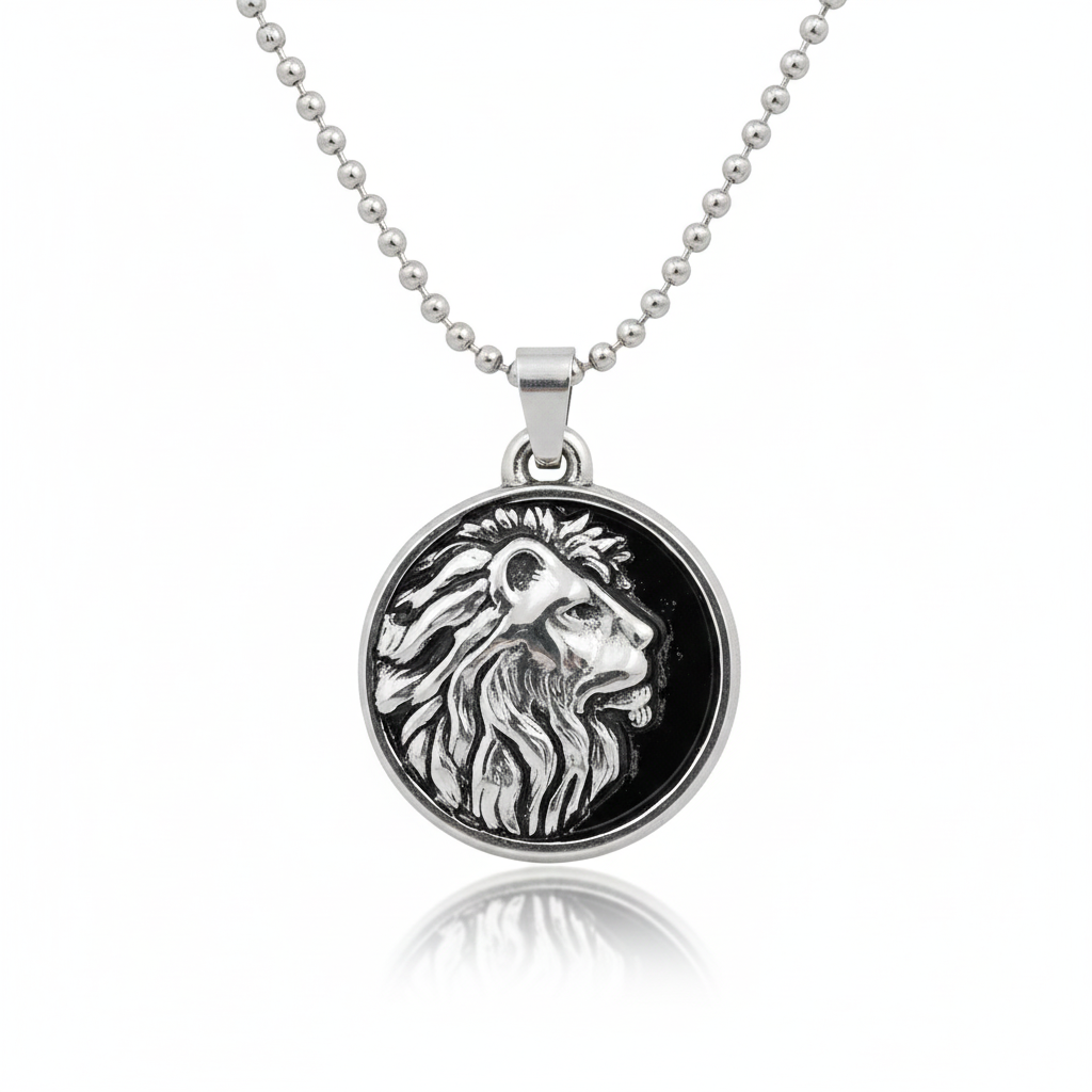 Liam- Men’s Antique Silver Lion Head Pendant with Stainless Steel Ball Chain