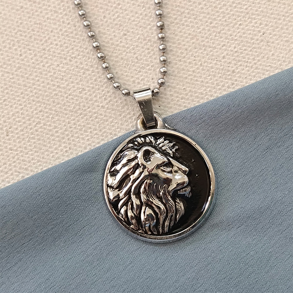 Liam- Men’s Antique Silver Lion Head Pendant with Stainless Steel Ball Chain