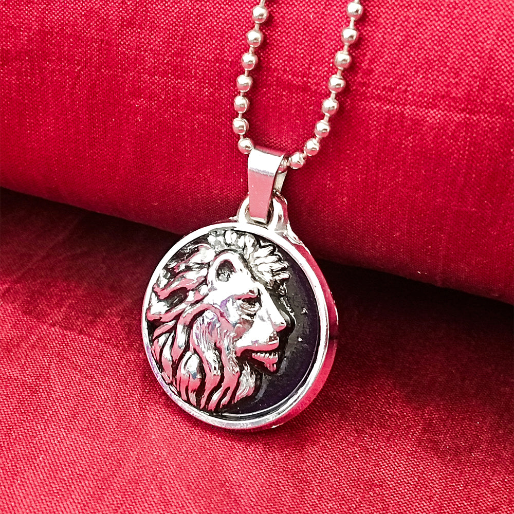 Liam- Men’s Antique Silver Lion Head Pendant with Stainless Steel Ball Chain