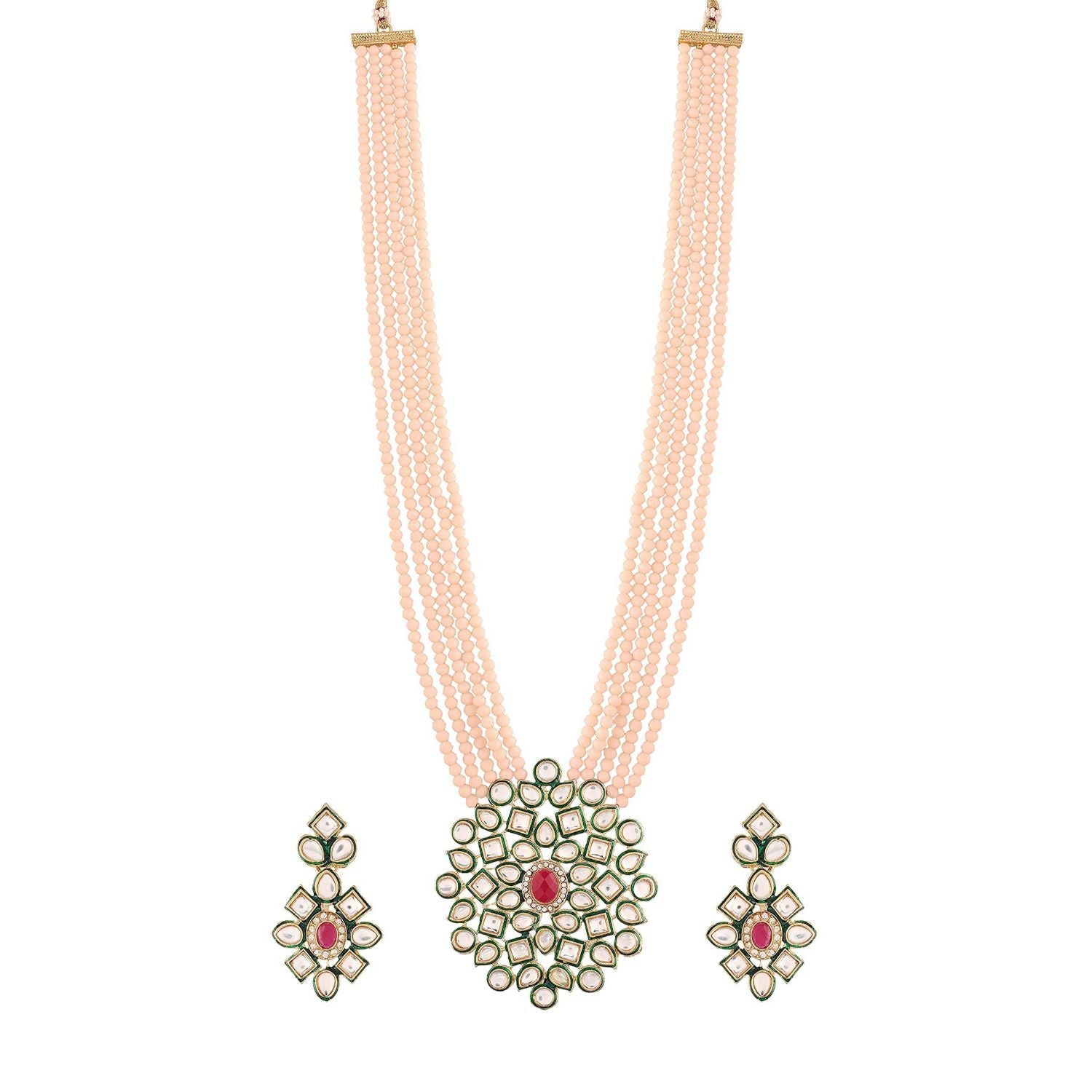 Lambodara Cream Pearl & Kundan Mala