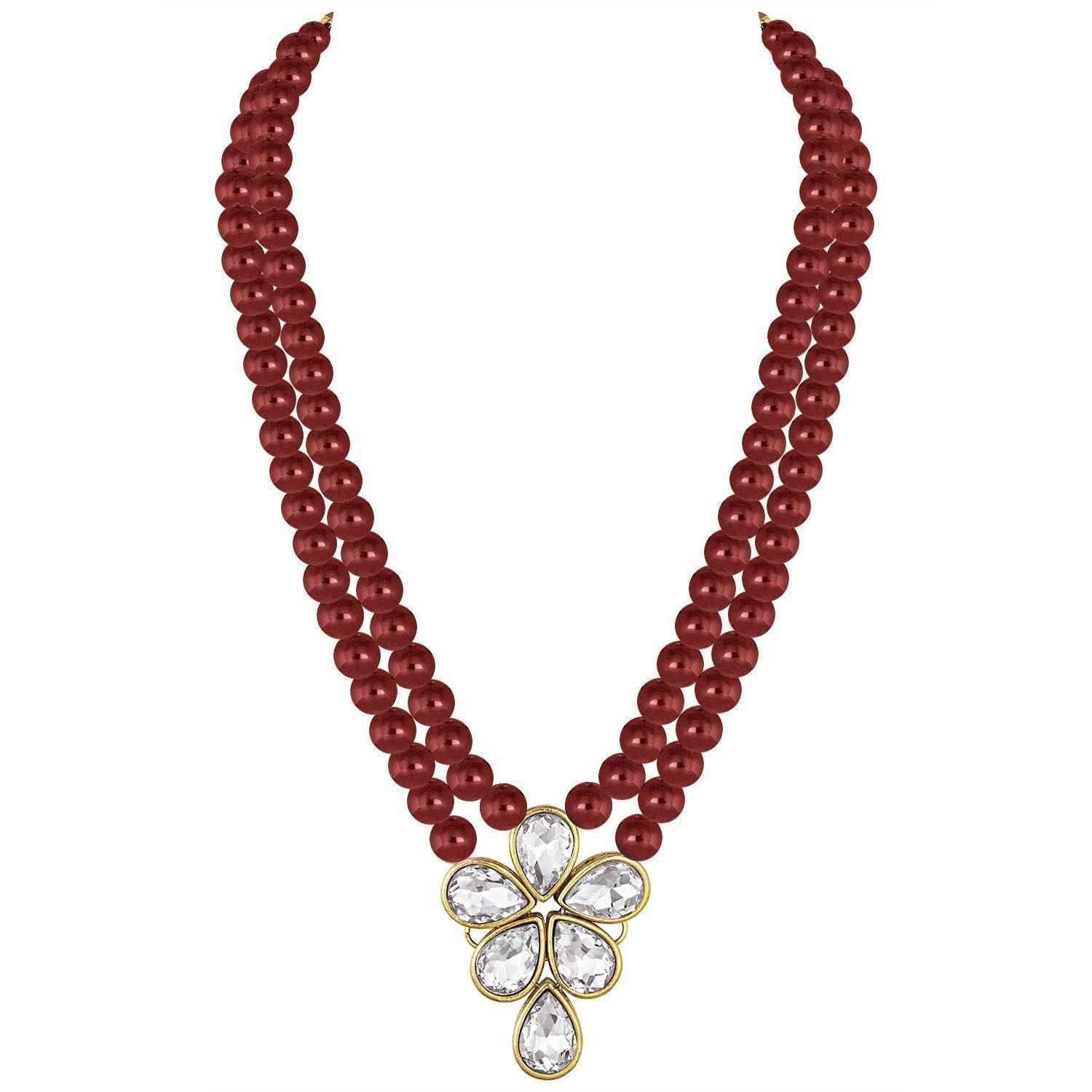 Vakratunda Maroon Pearl & Kundan Mala