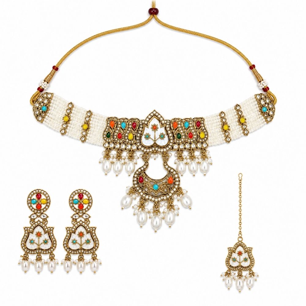 Aarshita- Multi-Color Mother of Pearls Choker Necklace Set with Pearls