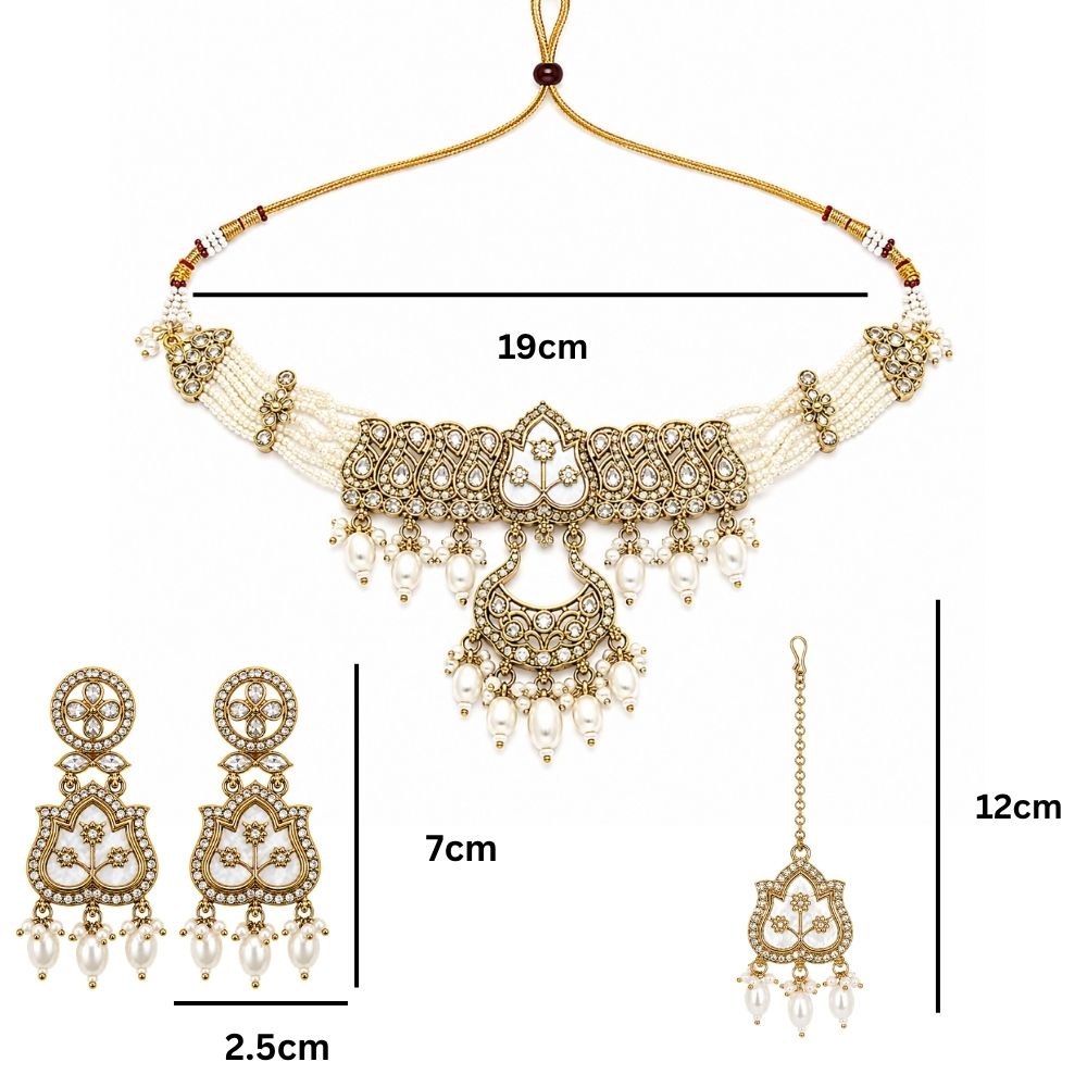 Aarshita- White Mother of Pearls Choker Necklace Set with Pearls