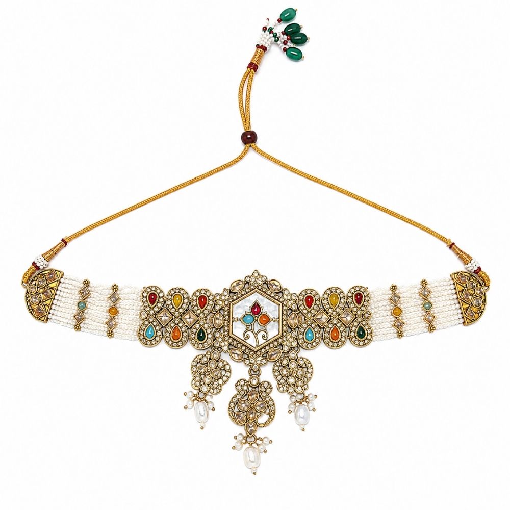 Shritika- Multi-Color Mother of Pearls Choker Necklace Set with Pearls