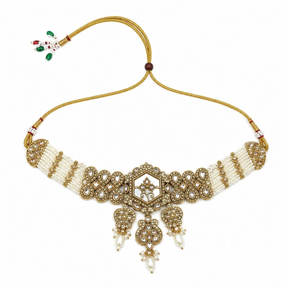 Shritika- White Mother of Pearls Choker Necklace Set with Pearls