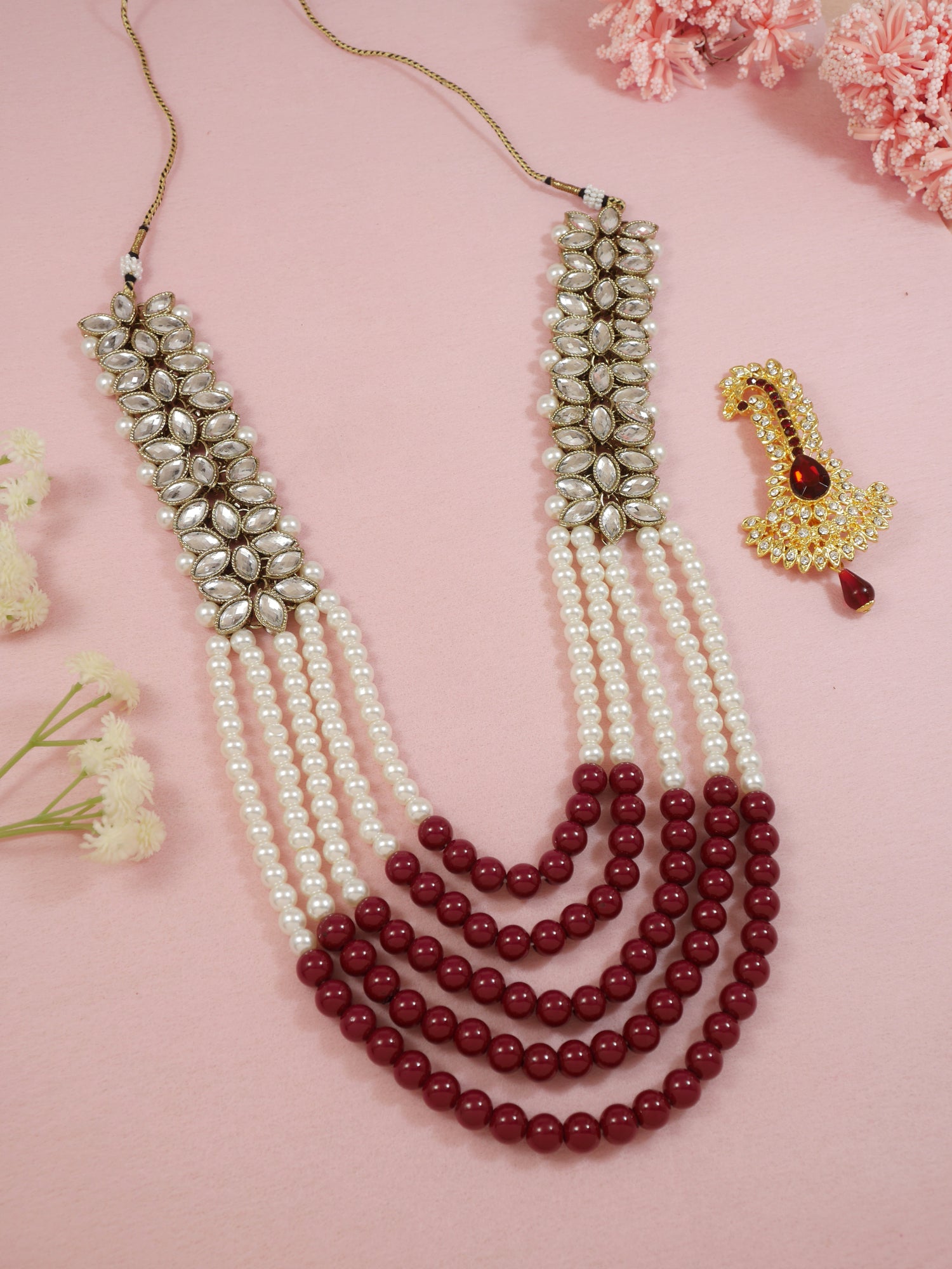 Traditional Kundan Multi-Layer Necklace Set with Statement Kalangi