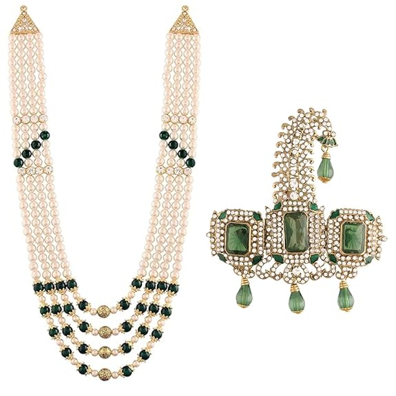 Handcrafted Pearl Mens Necklace Set with Kalangi