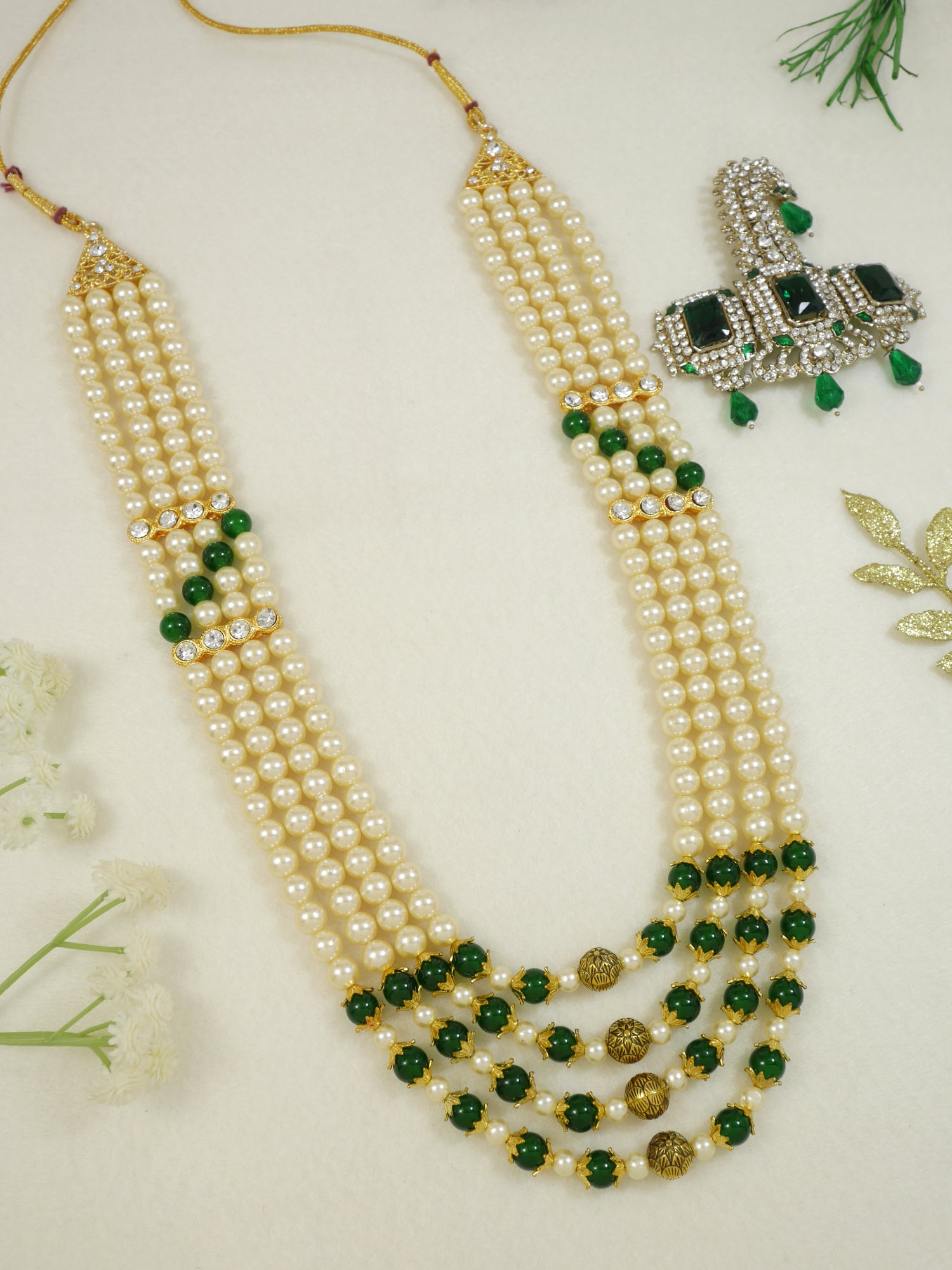 Handcrafted Pearl Mens Necklace Set with Kalangi