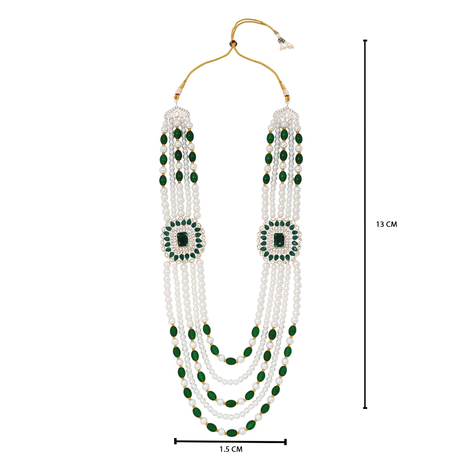 Statement green and pearl raani haar necklace with kundan detail – perfect for bridal wear, sangeet nights, and Diwali celebrations.