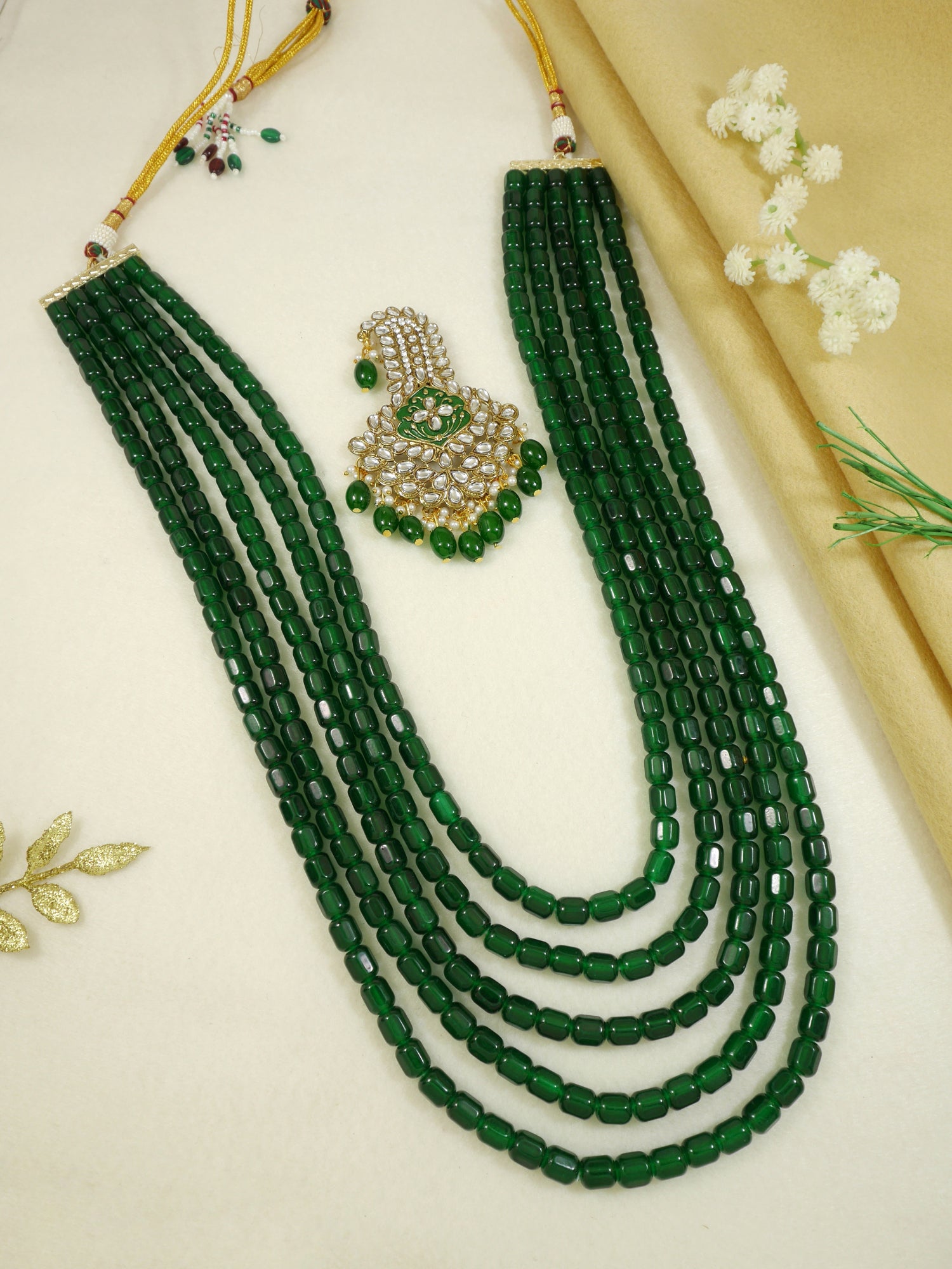 Classic Men’s Pearl Mala Enhanced with Kundan Work Kalangi