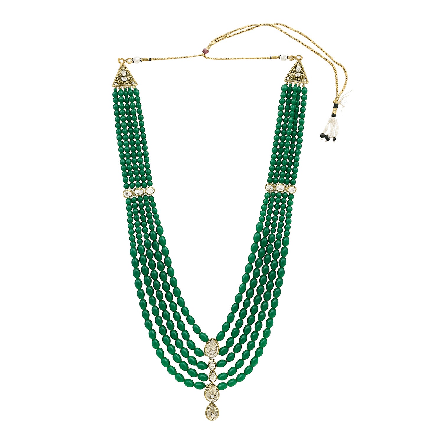 Arhan - Green Stone Multi-Layer Beaded Mala with Kundan Accents