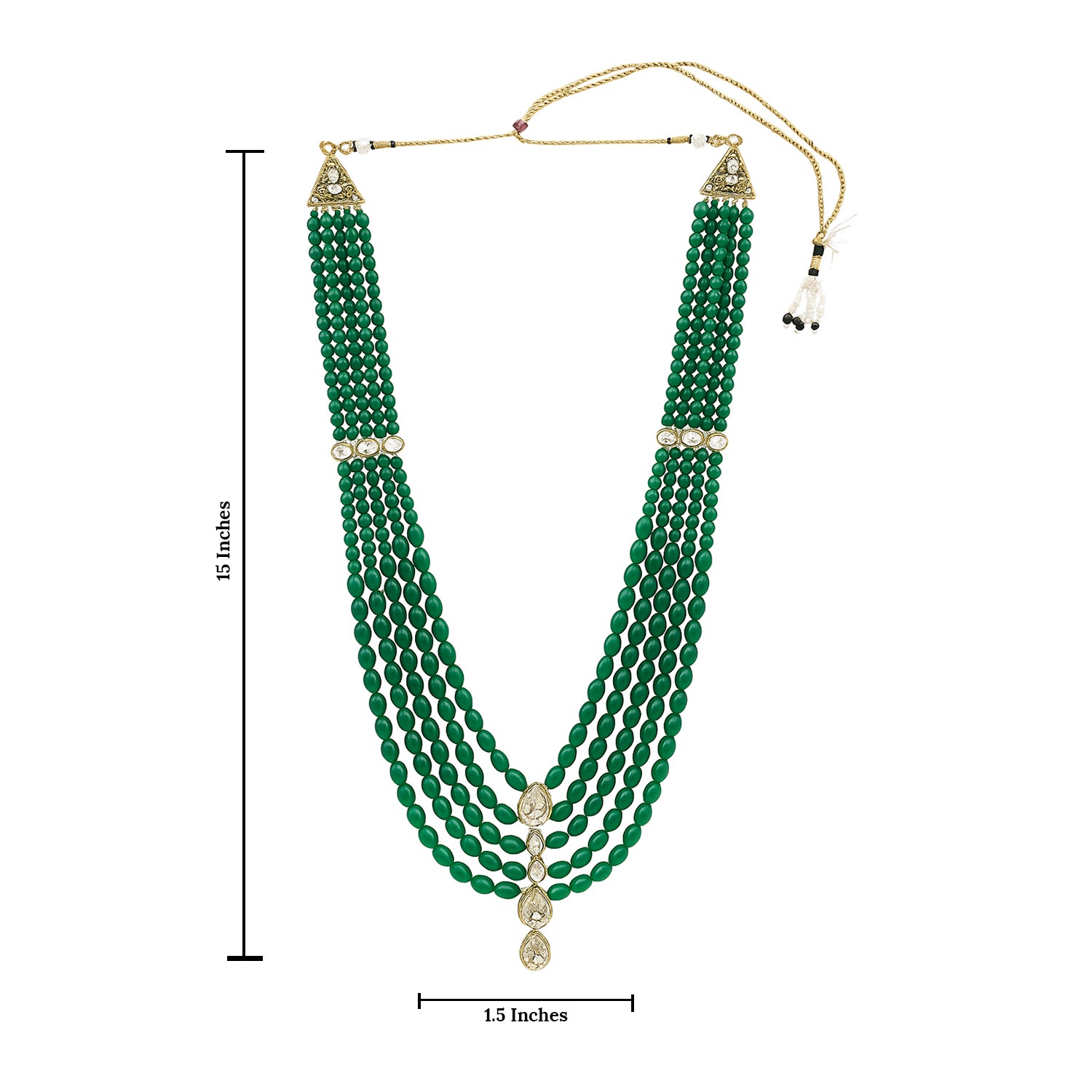 Arhan - Green Stone Multi-Layer Beaded Mala with Kundan Accents