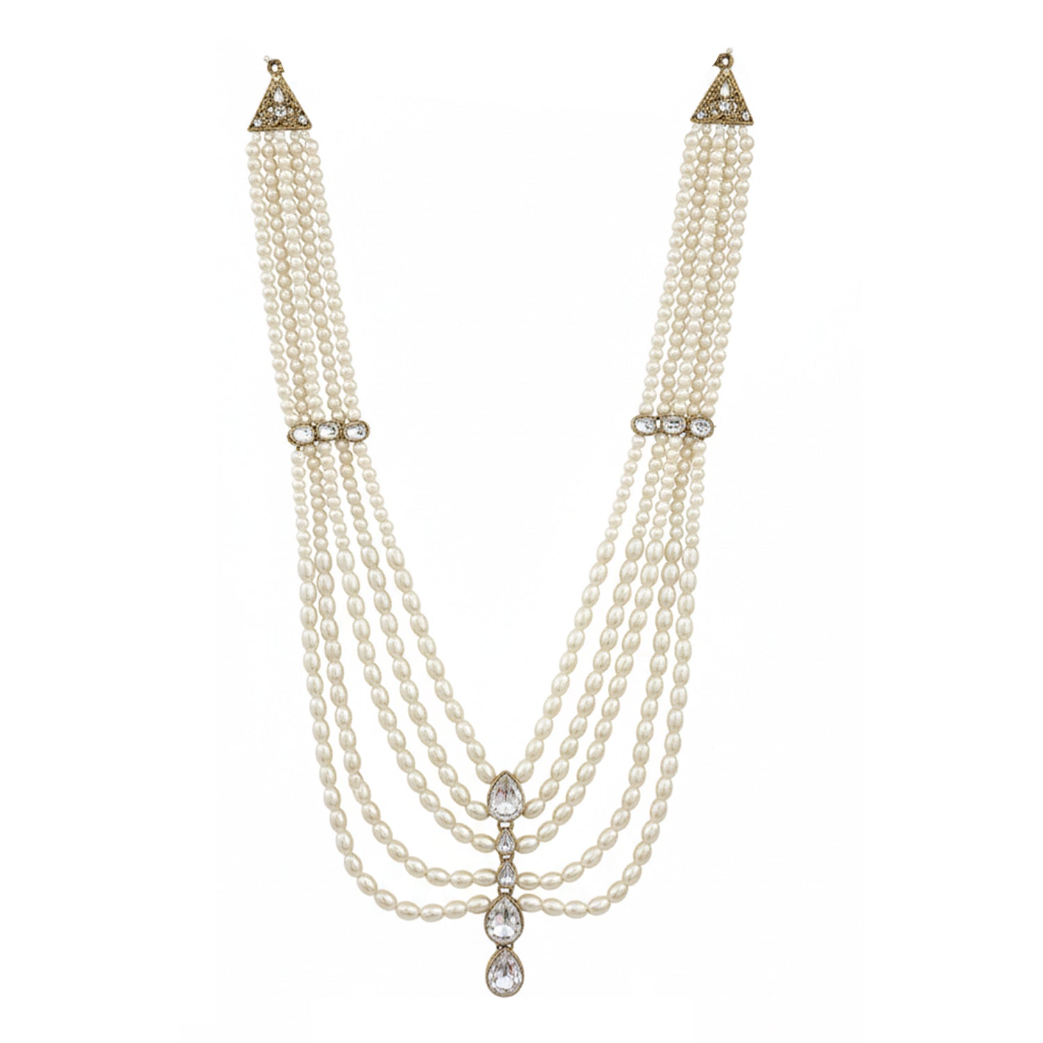 Arhan - White Pearl Multi-Layer Beaded Mala with Kundan Accents