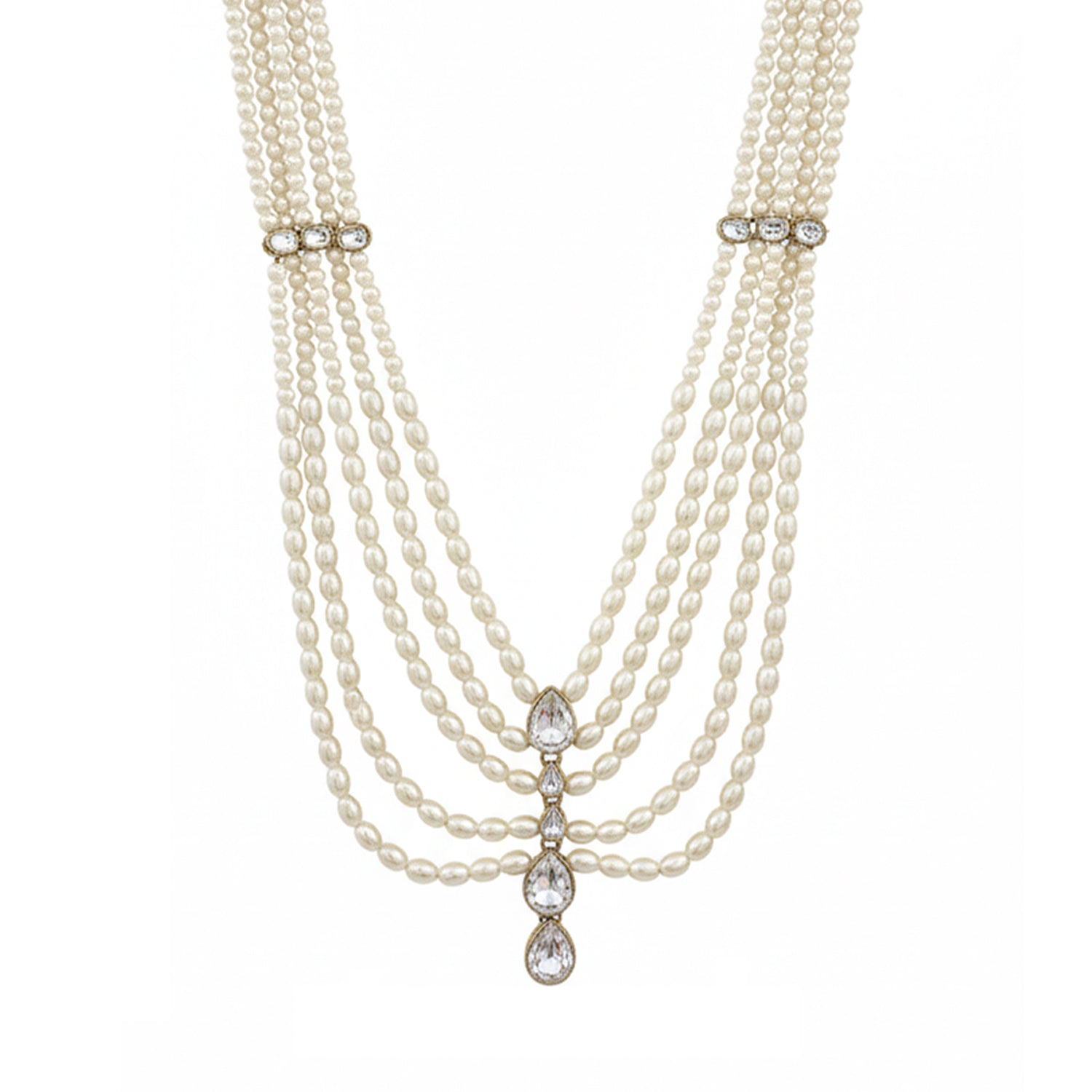 Arhan - White Pearl Multi-Layer Beaded Mala with Kundan Accents