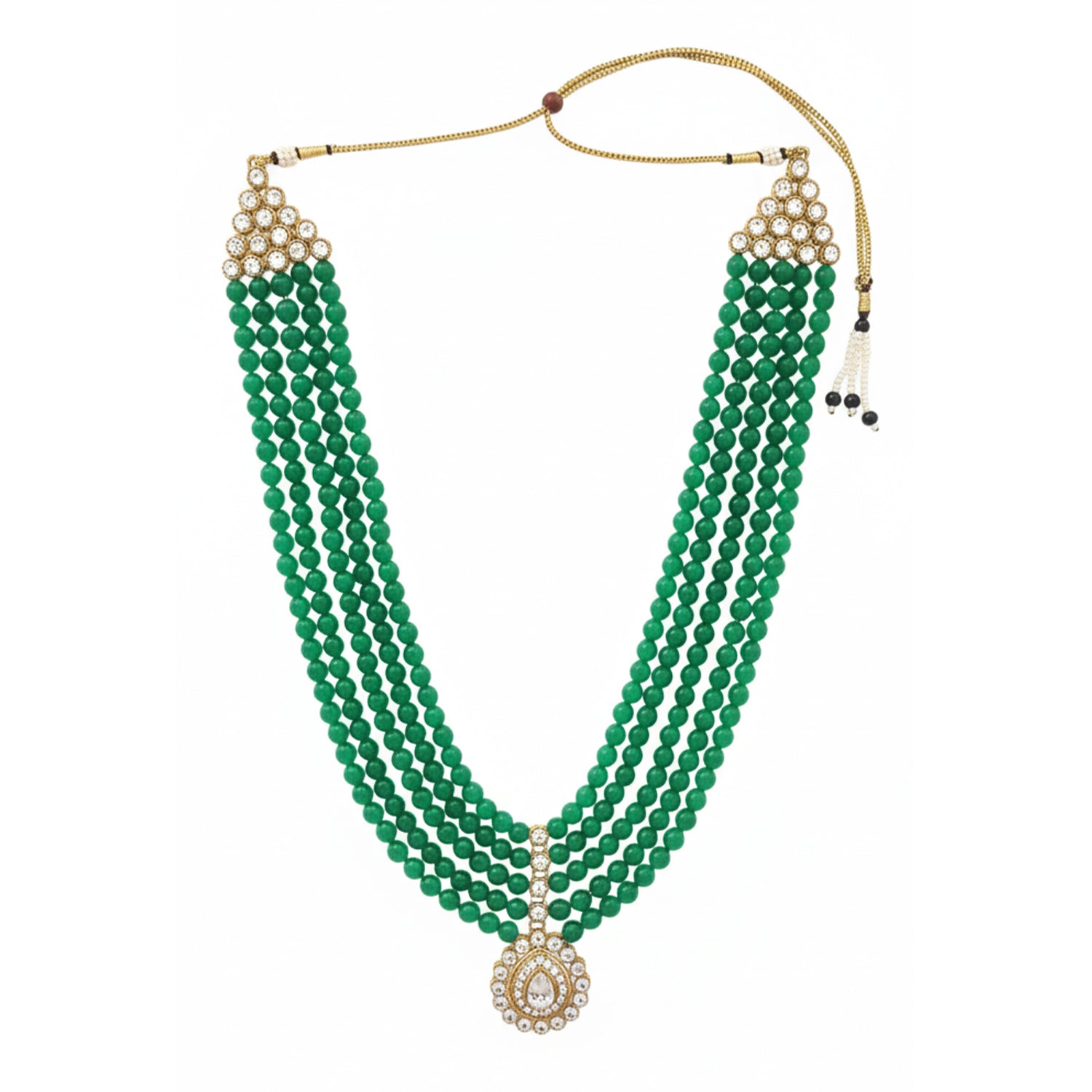 Anvit - Green Beaded Multi-Layer Mala Necklace with Kundan Pendant