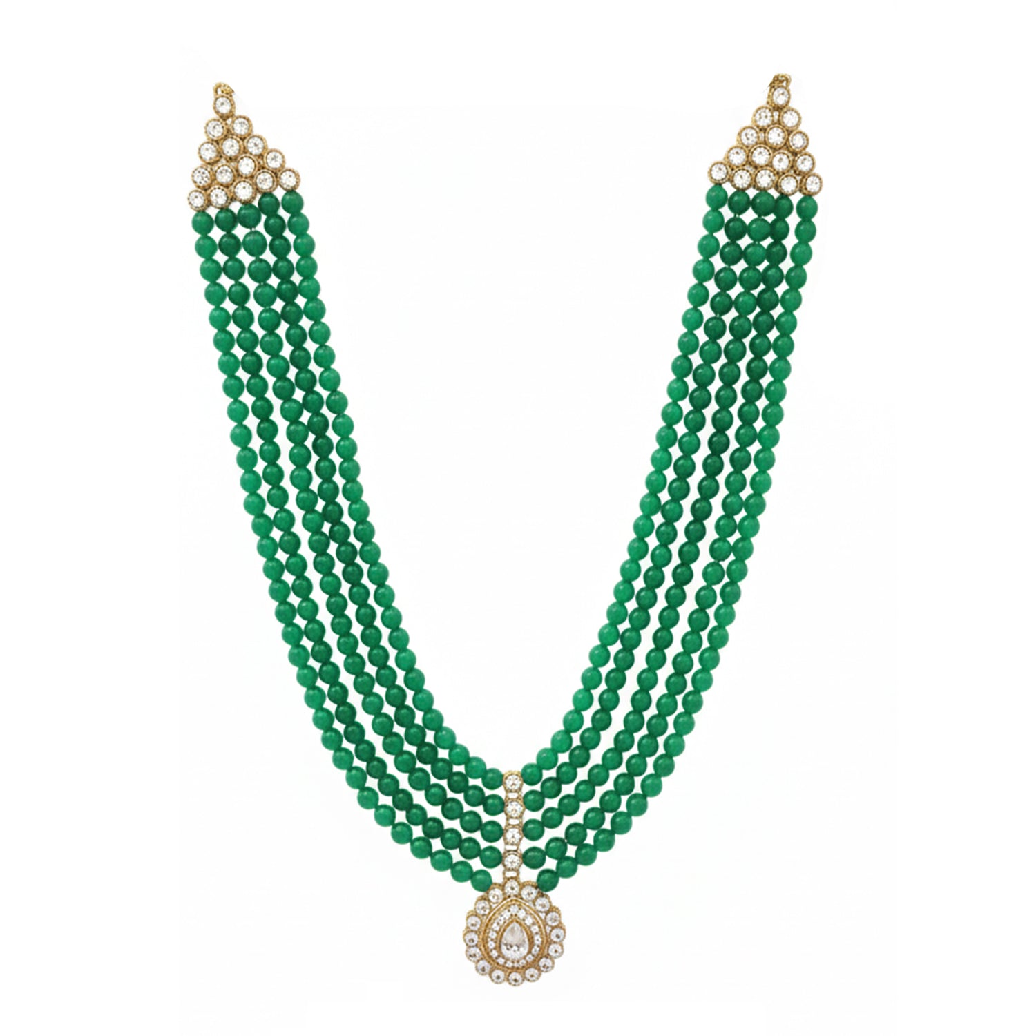 Anvit - Green Beaded Multi-Layer Mala Necklace with Kundan Pendant