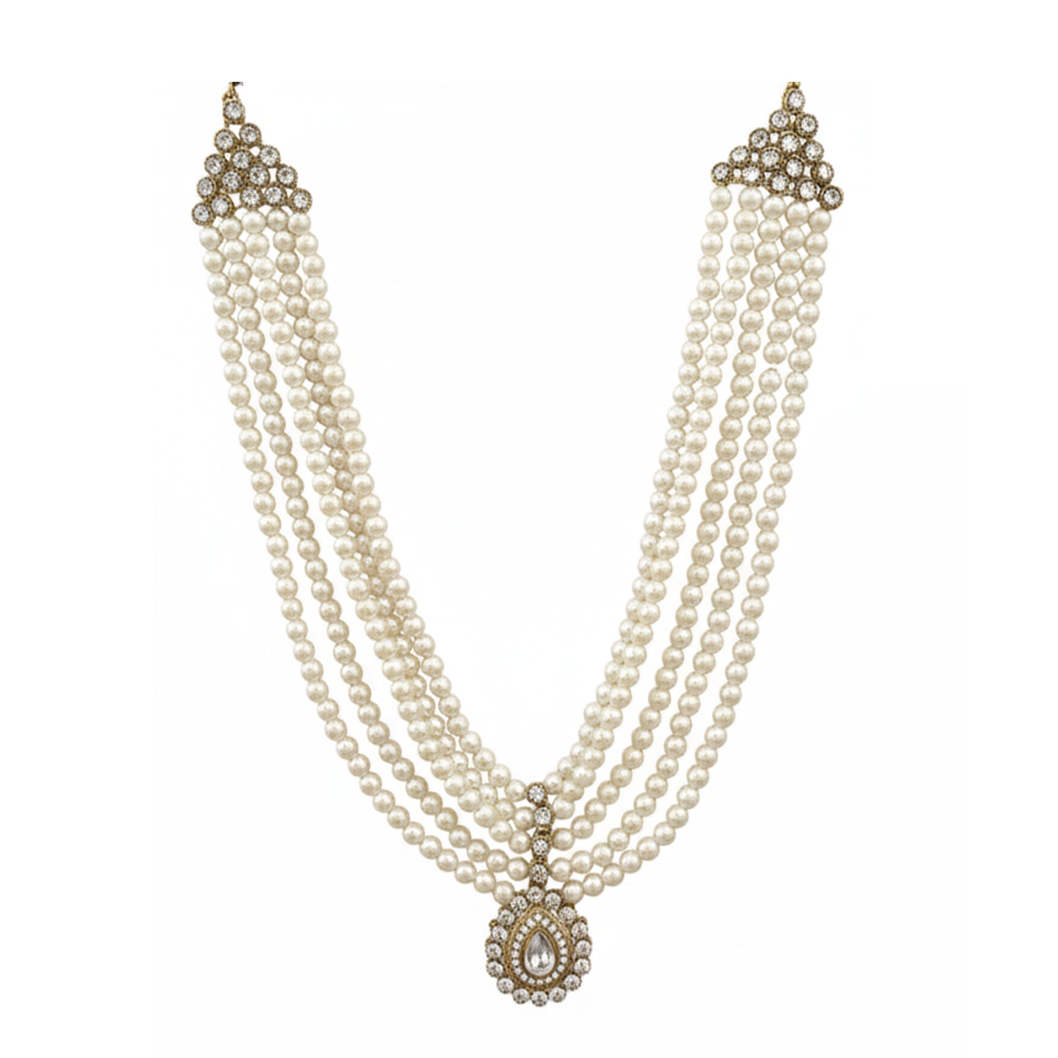 Anvit - White Beaded Multi-Layer Mala Necklace with Kundan Pendant