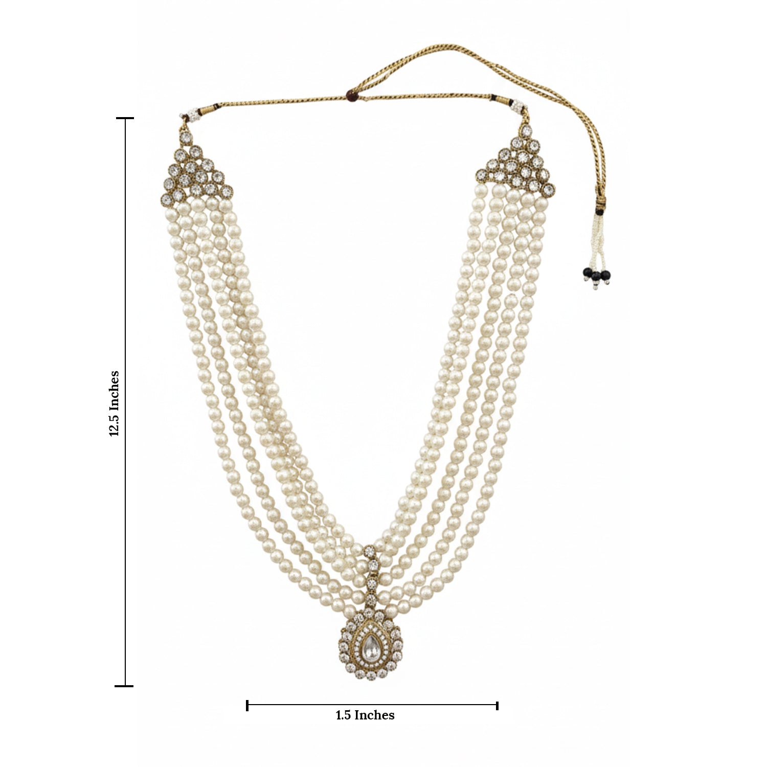 Anvit - White Beaded Multi-Layer Mala Necklace with Kundan Pendant