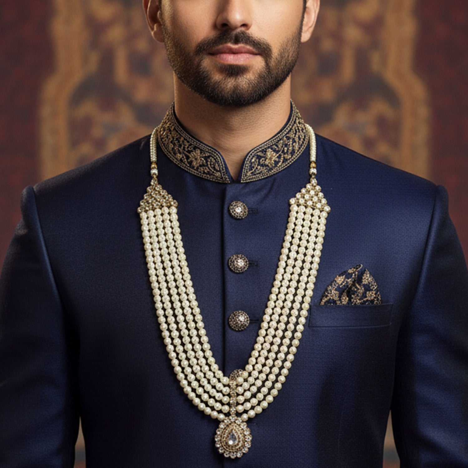 Anvit - White Beaded Multi-Layer Mala Necklace with Kundan Pendant