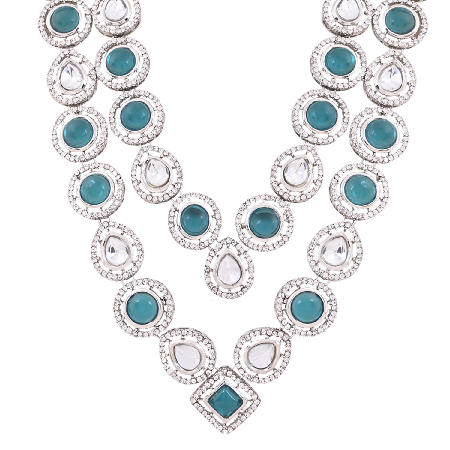 Ankit - Silver Green Kundan Mala