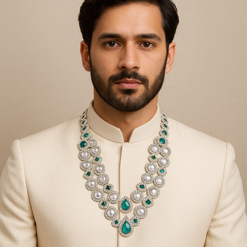 Zorav - Silver Green Kundan Mala