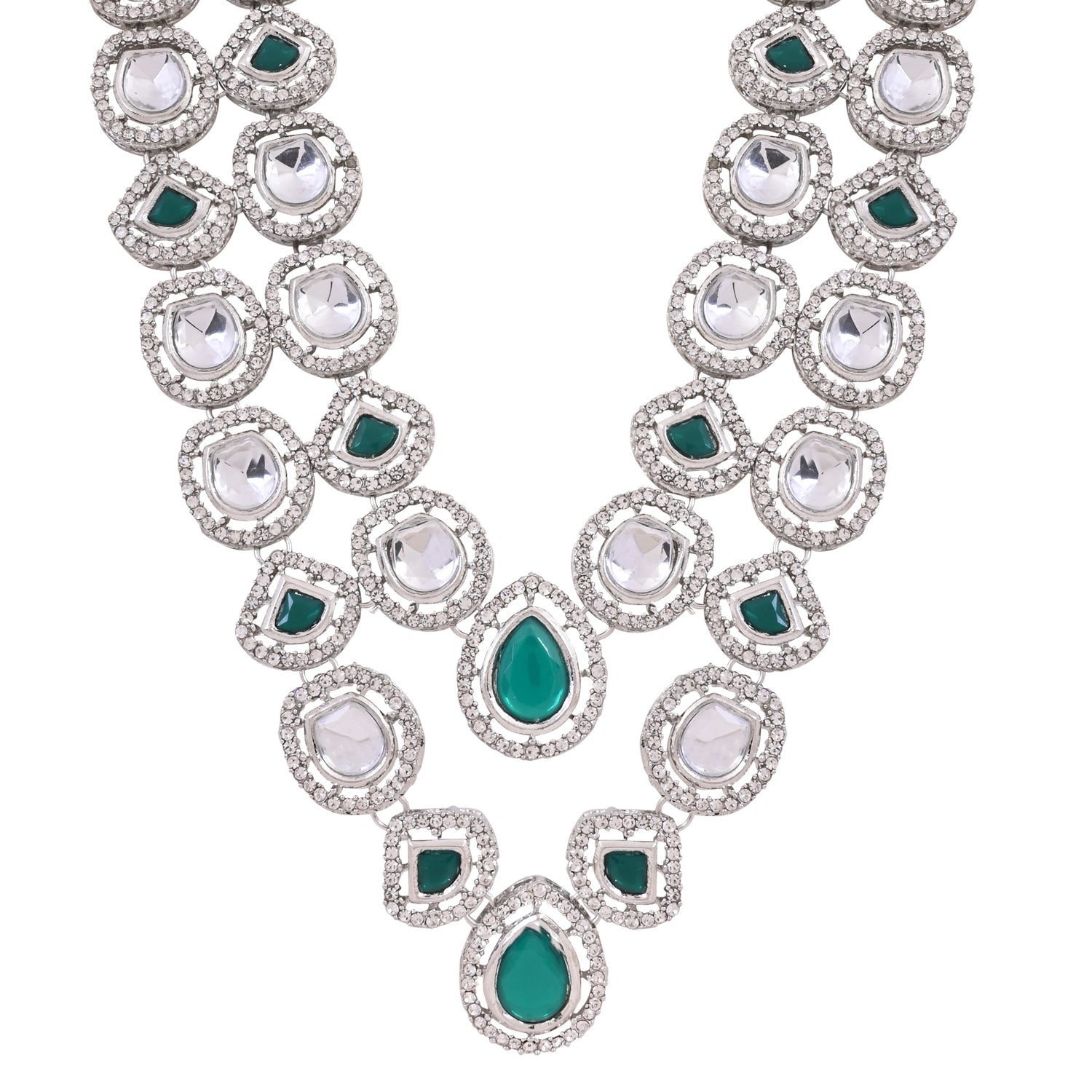Zorav - Silver Green Kundan Mala