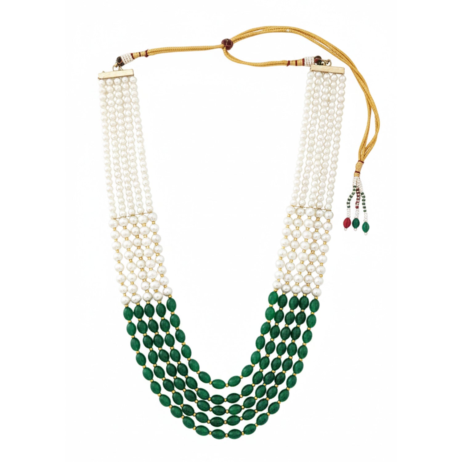 Ronav - Dual-Tone Green & White Beaded Multi-Layer Mala Necklace