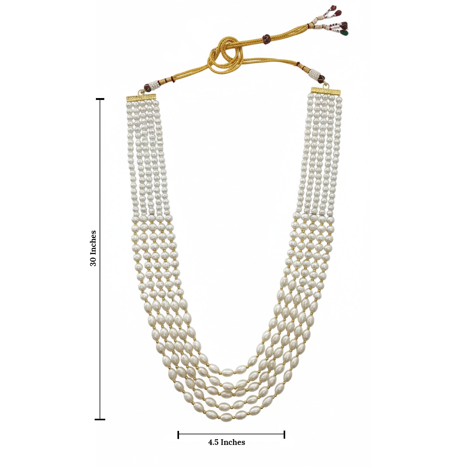 Ronav - Dual-Tone White & Gold Beaded Multi-Layer Mala Necklace